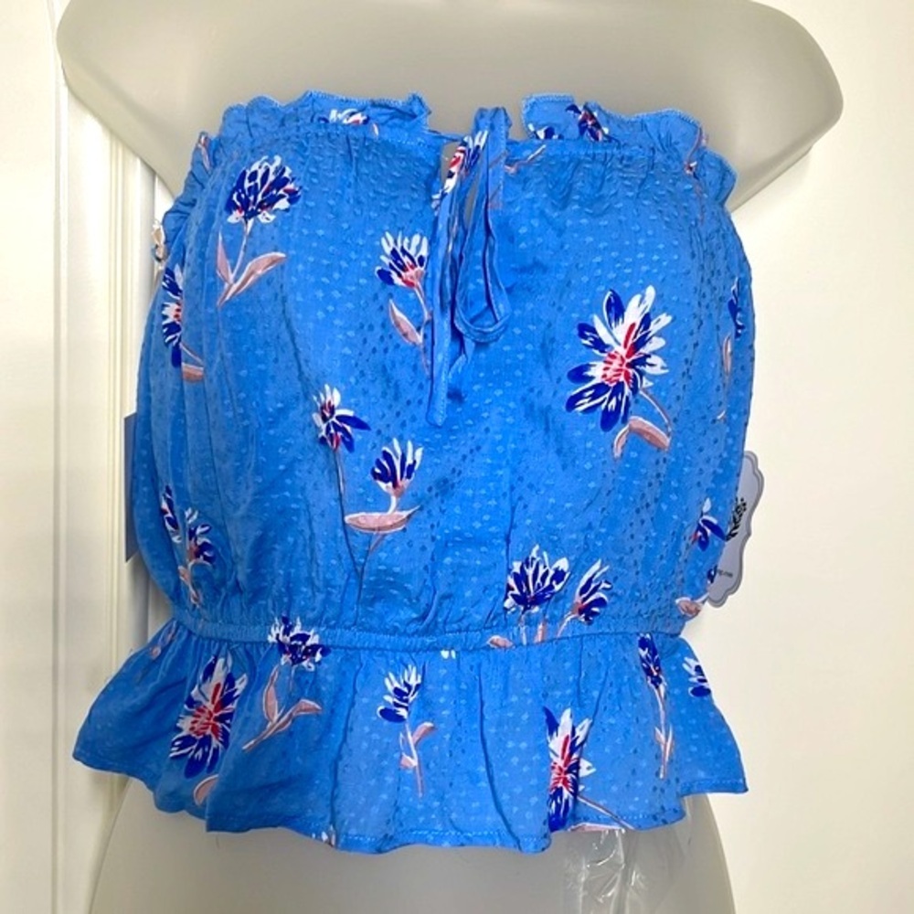 Honey Belle Blue Flowered Crop Top Size Small Juniors NWT